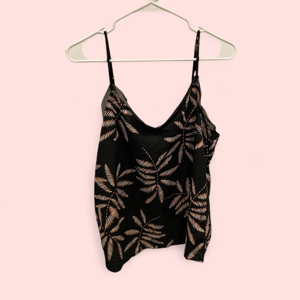 Cute flowy black tropical mesh trim cami top A New Day